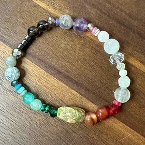 Colorful Gemstone & Crystal Beaded Stretch Bracelet – Boho Healing Jewelry 7”
